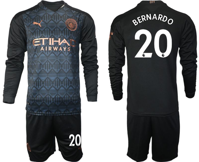 Men 2020-2021 club Manchester city home long sleeve #20 black Soccer Jerseys->manchester city jersey->Soccer Club Jersey